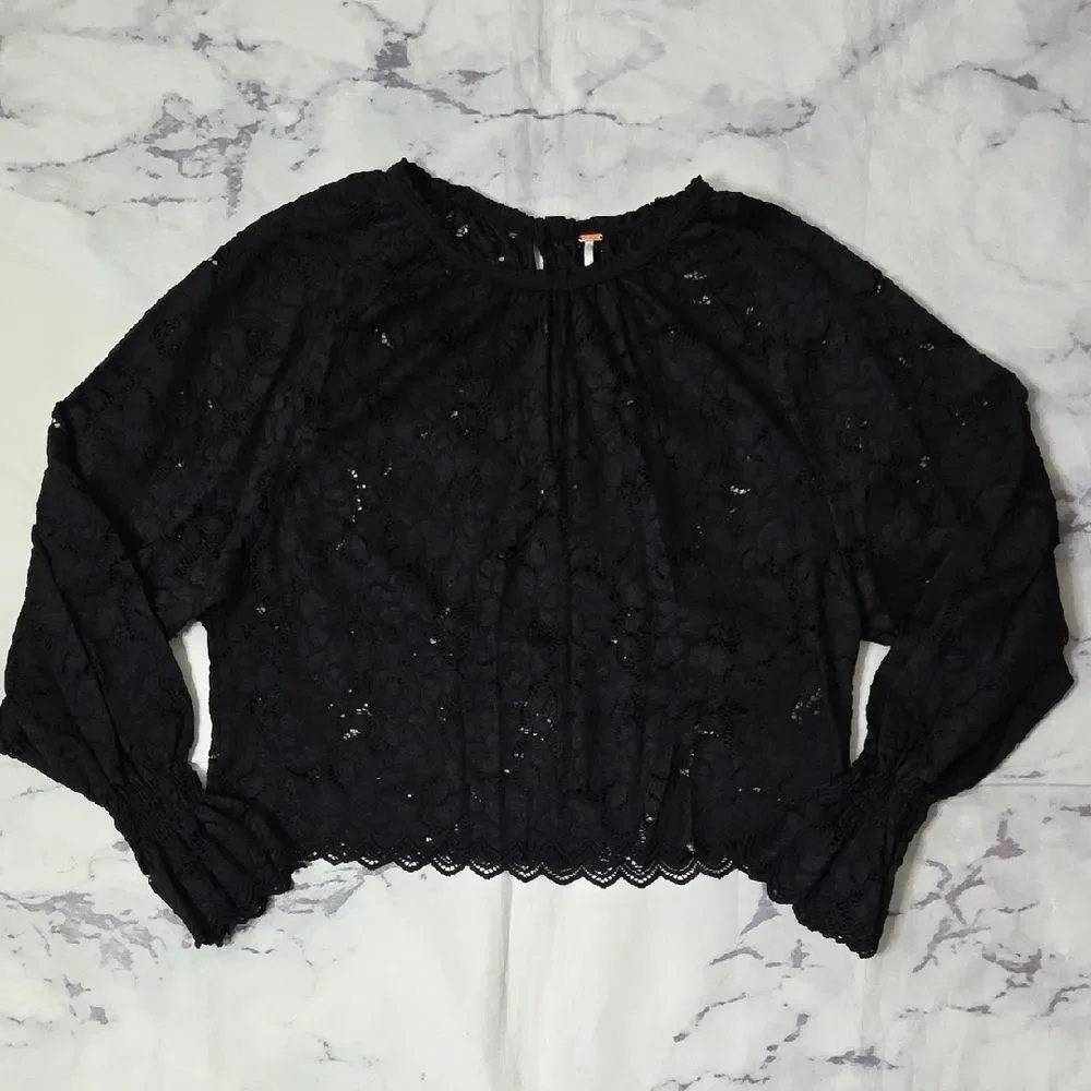 Free People Black Lace Blouse